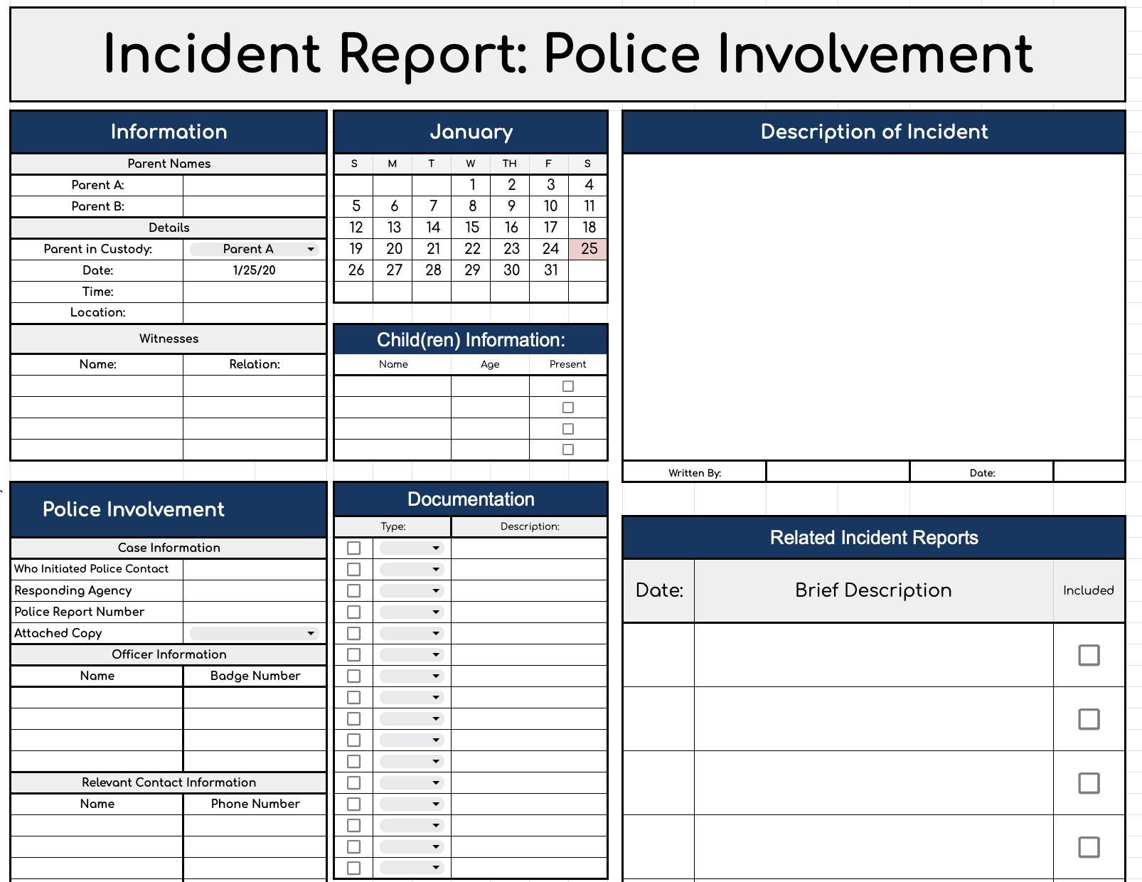 Coparenting Incident Report Templates