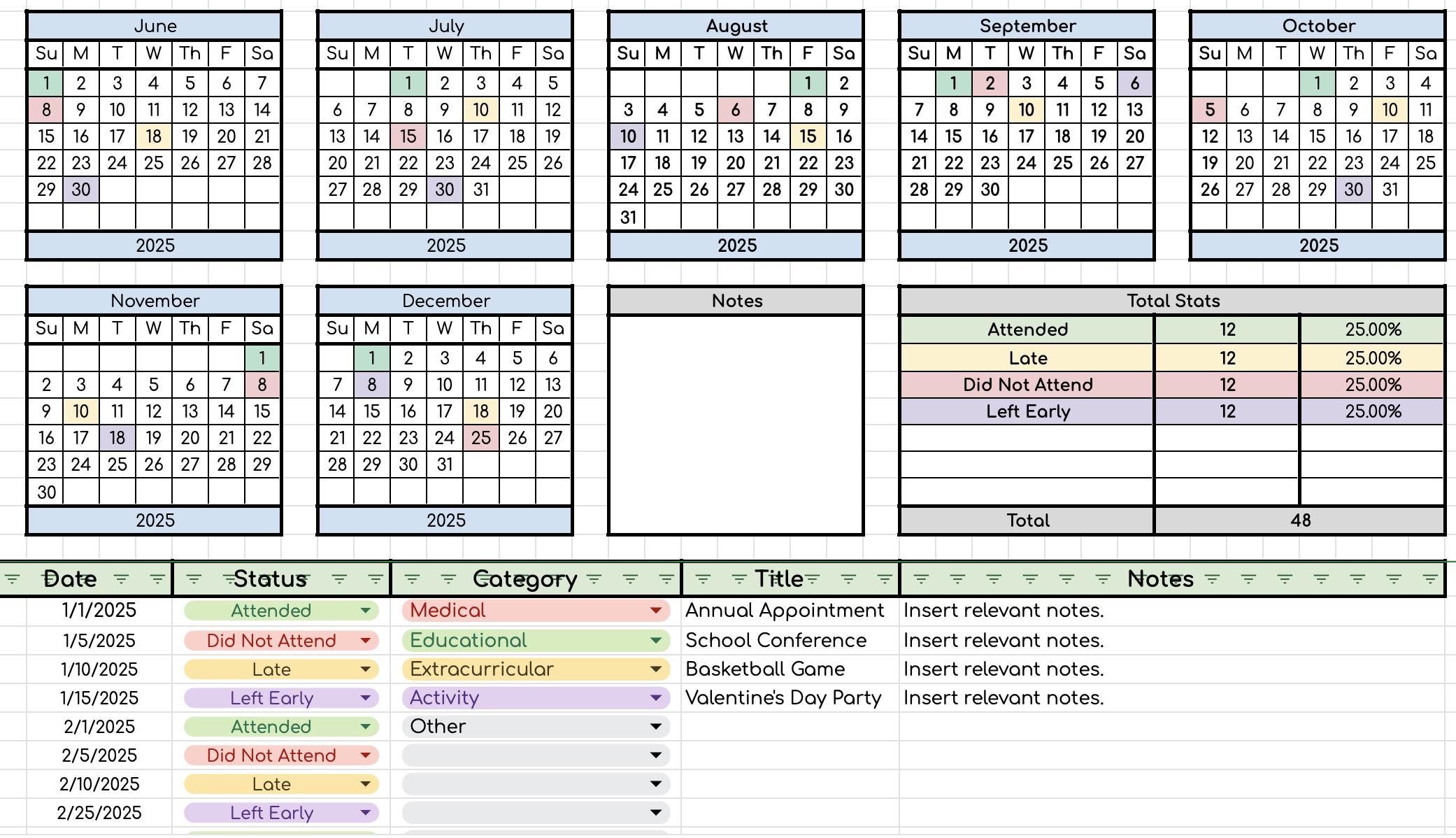 Attendance Log Data Sheet- Works for Any Year!