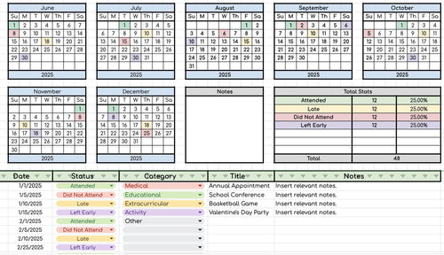Attendance Log Data Sheet- Works for Any Year!