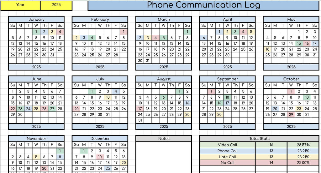 Phone Log Data Sheet- Works for Any Year!