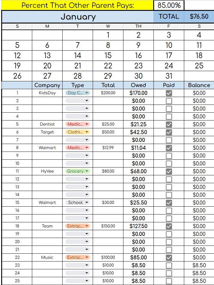 BYOB: Child Expenses Log 2025