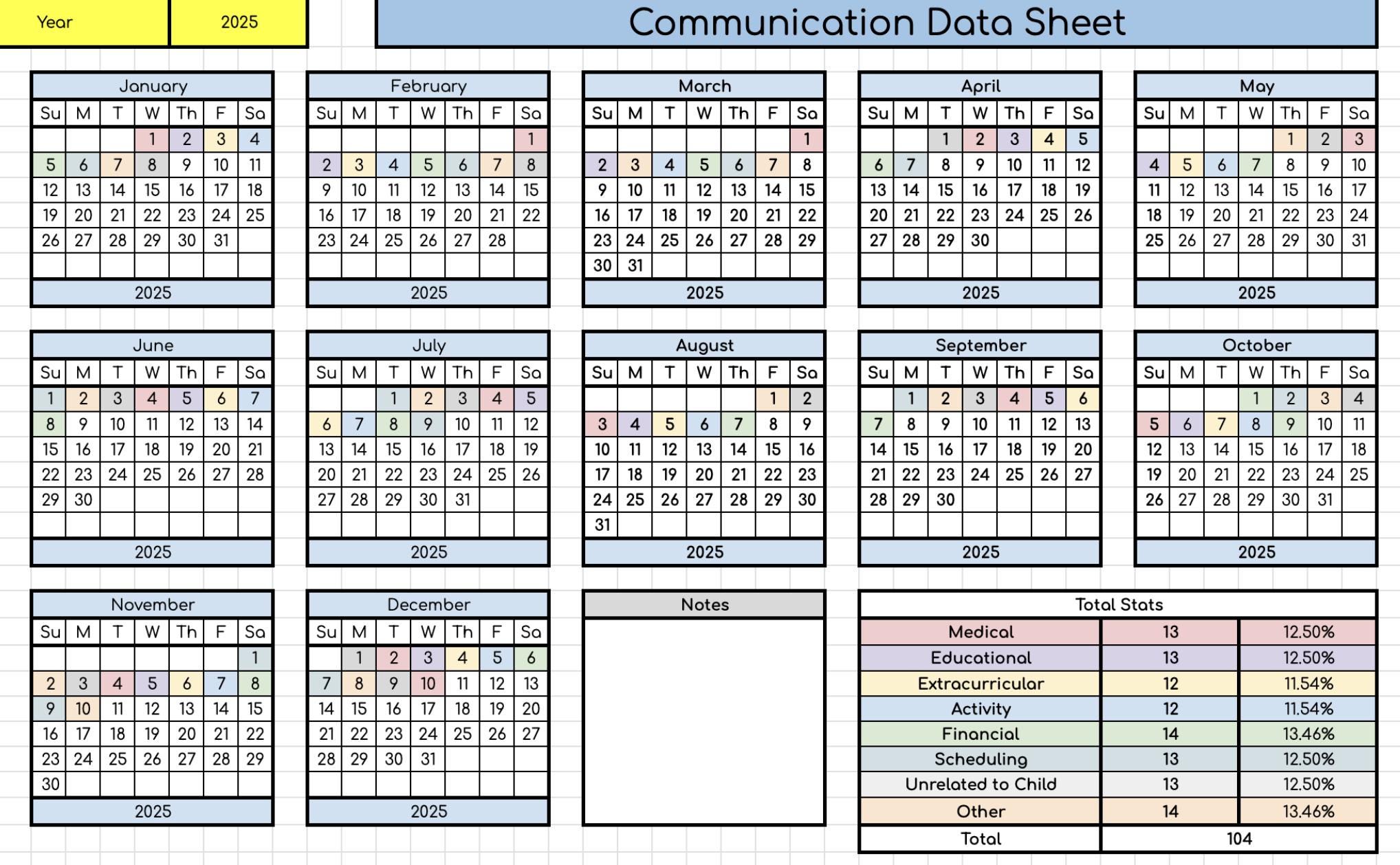 Communication Log Data Sheet- Works for Any Year!