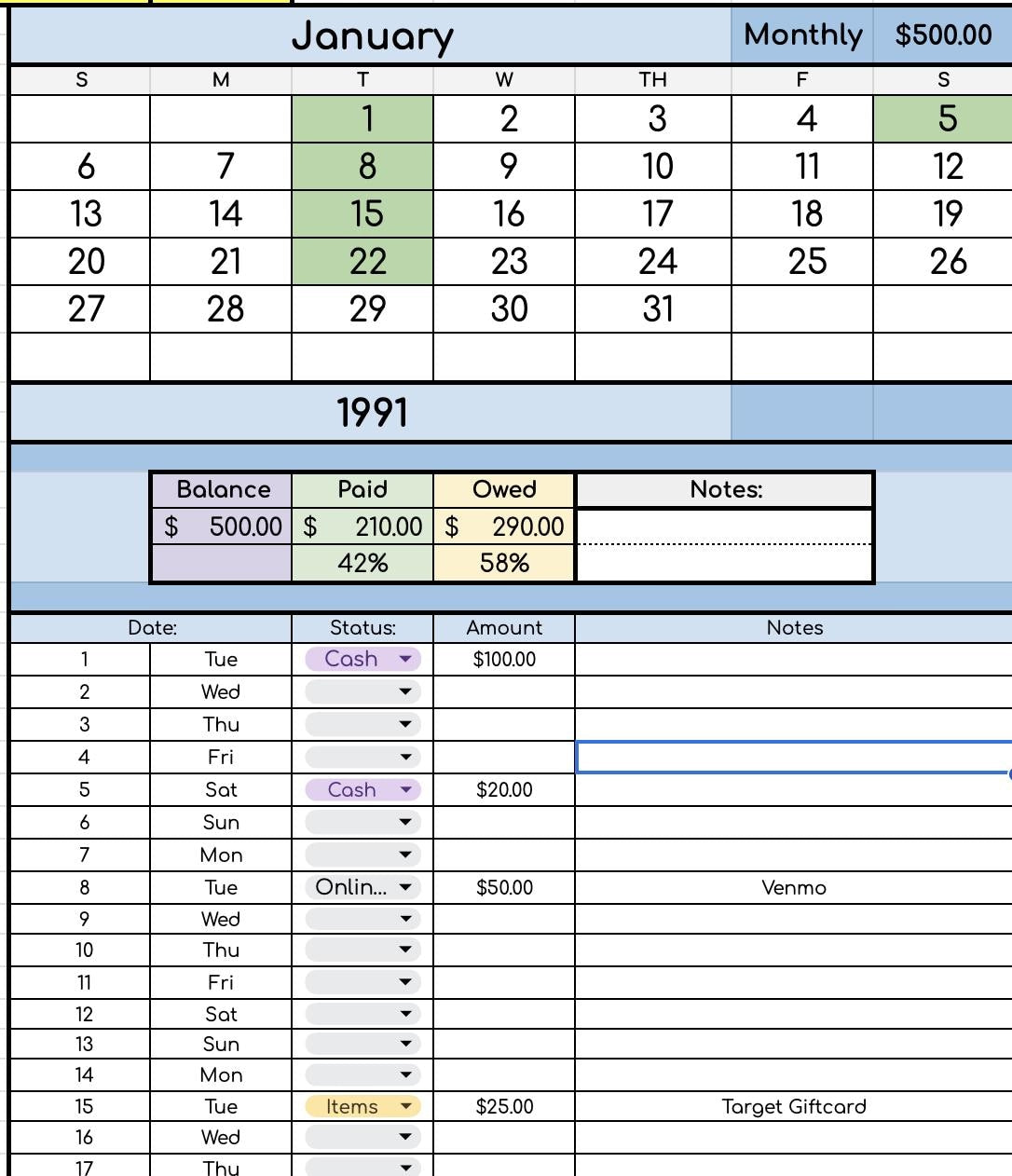 AUTOMATED Child Support Log with Monthly/Yearly Summary Sheets