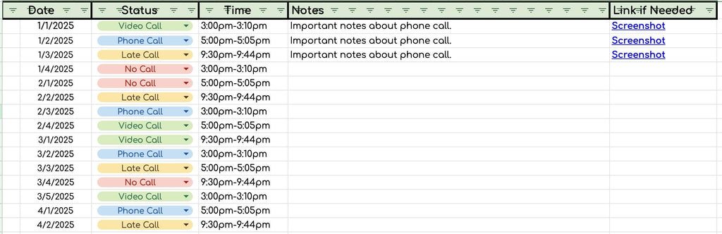 Phone Log Data Sheet- Works for Any Year!