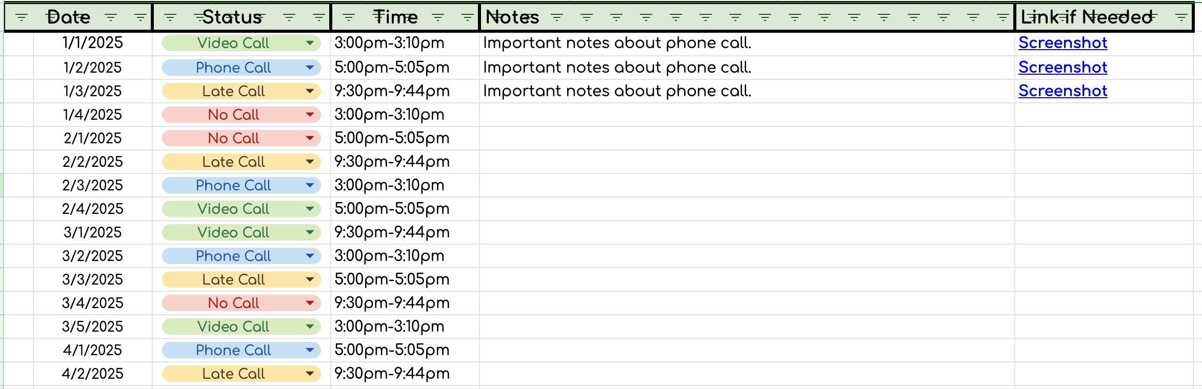 Phone Log Data Sheet- Works for Any Year!