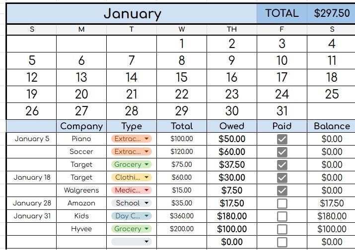 BYOB: Child Expenses Log 2025