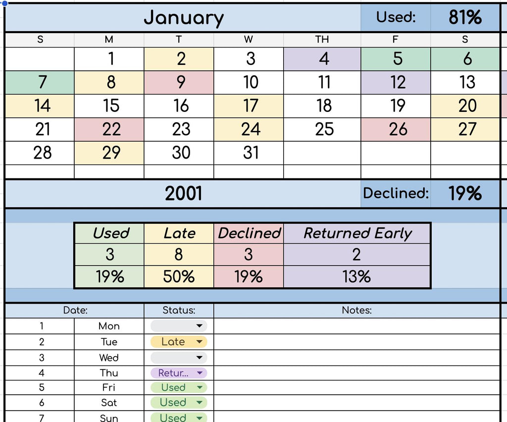 AUTOMATED Custody Log with Monthly/Yearly Summary Sheets