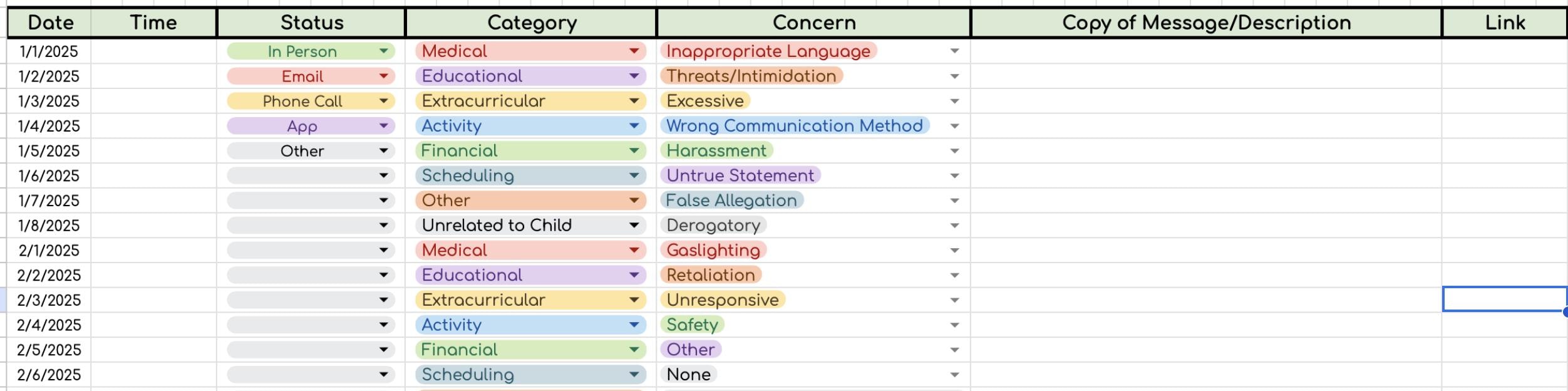 Communication Log Data Sheet- Works for Any Year!