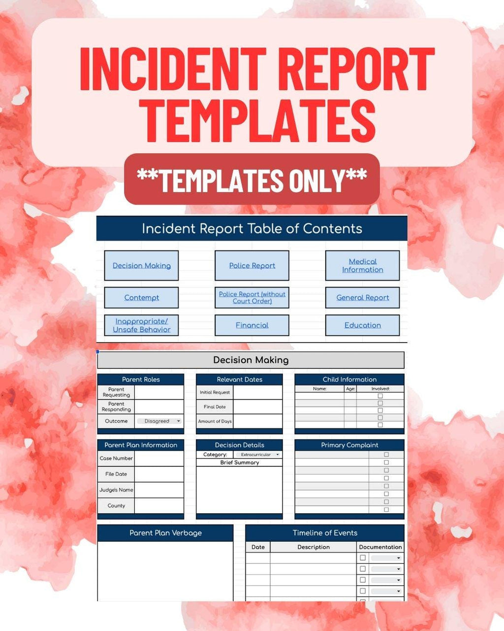 Coparenting Incident Report Templates