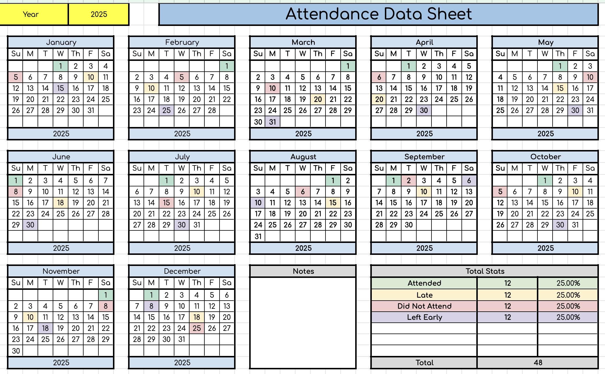 Attendance Log Data Sheet- Works for Any Year!