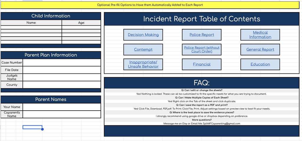 Coparenting Incident Report Templates