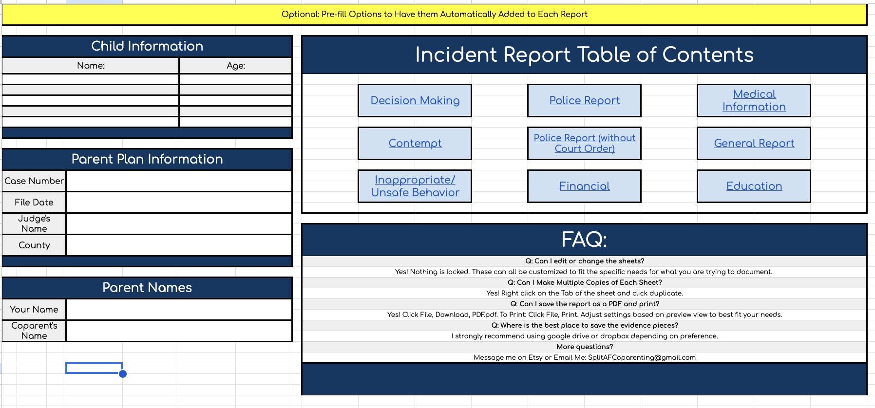 Coparenting Incident Report Templates