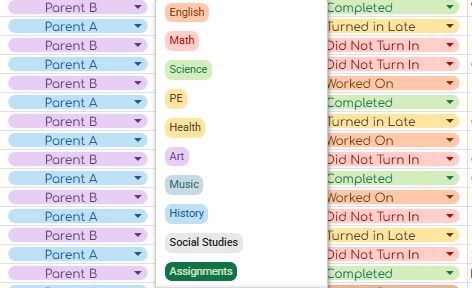 Homework Log Data Sheet