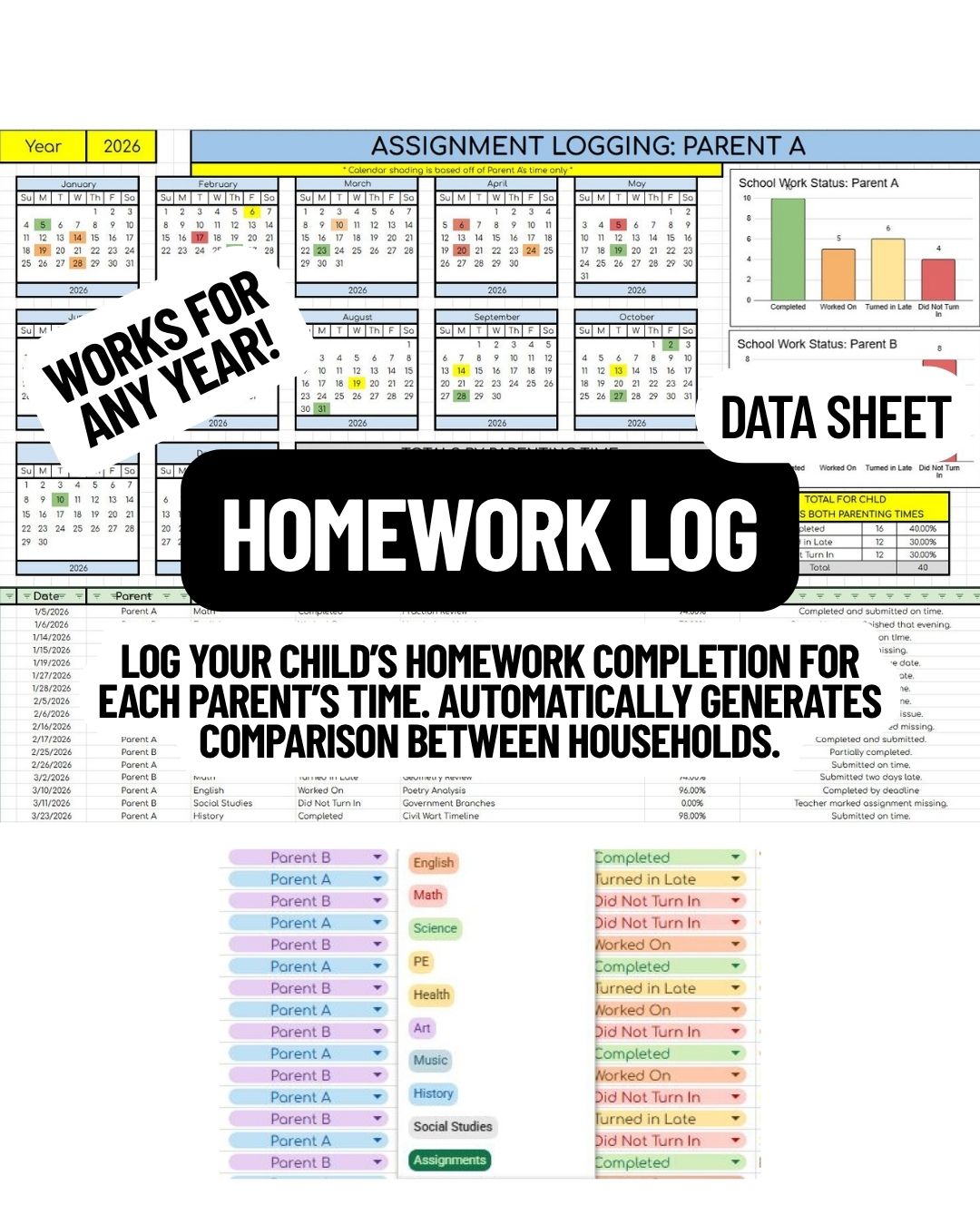Homework Log Data Sheet