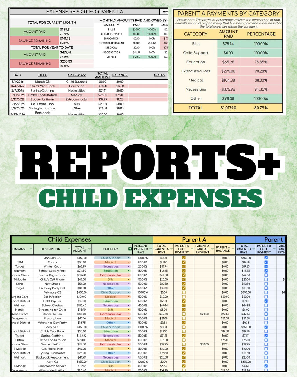 Child Expenses | REPORTS+ VERSION | Works for any year. | Automatically generates all reports.