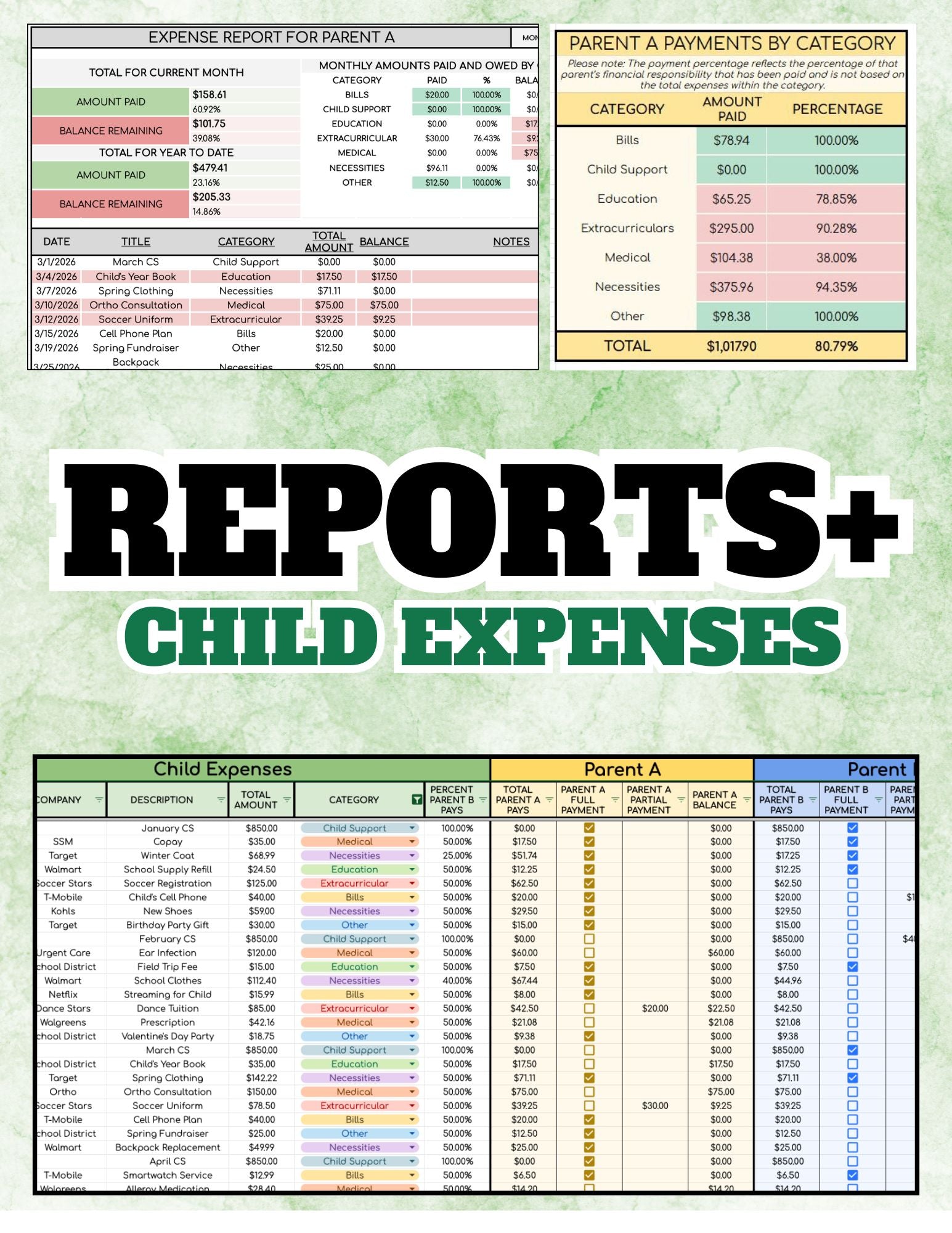 Child Expenses | REPORTS+ VERSION | Works for any year. | Automatically generates all reports.
