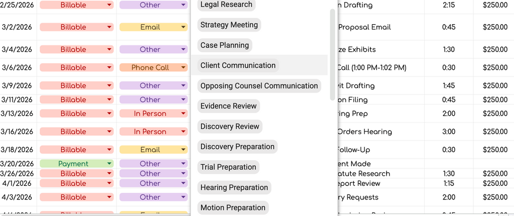 Lawyer Fees & Payments Tracker Spreadsheet