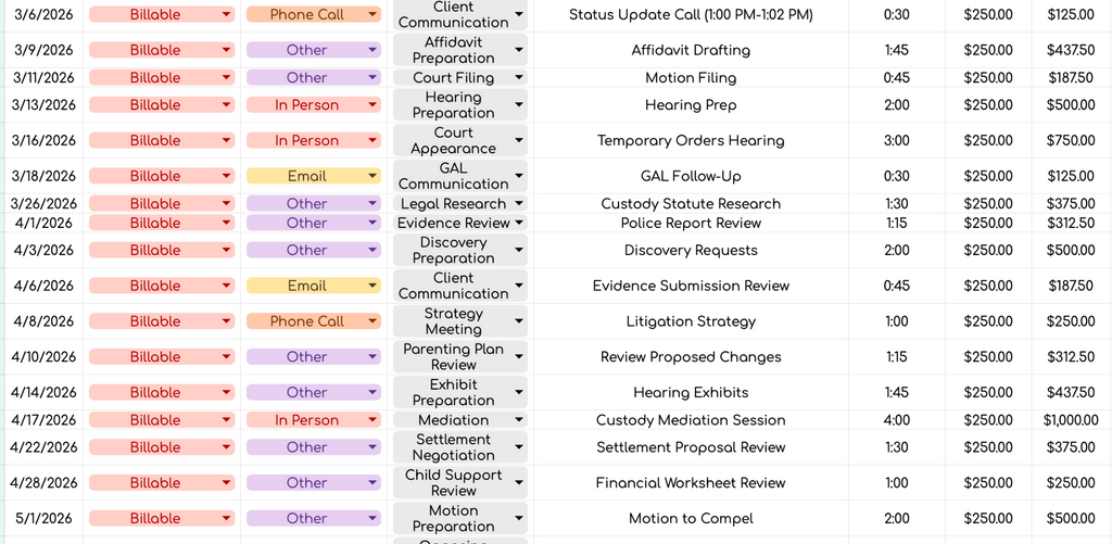 Lawyer Fees & Payments Tracker Spreadsheet