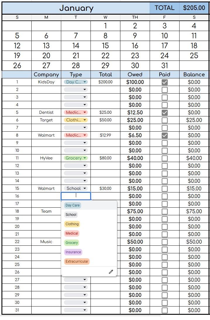 BYOB: Child Expenses Log 2025