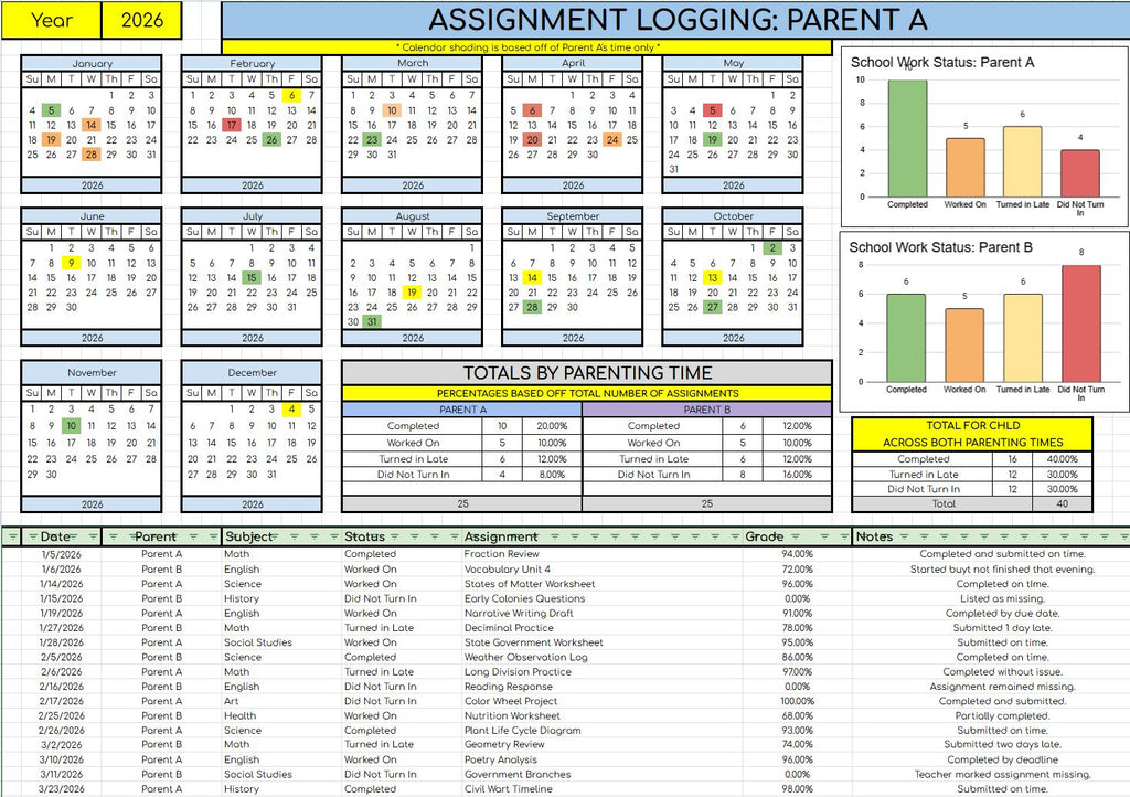 Homework Log Data Sheet