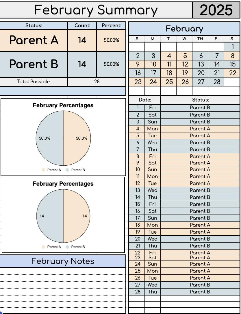Parenting Time & Custody Tracker – Parent A vs Parent B
