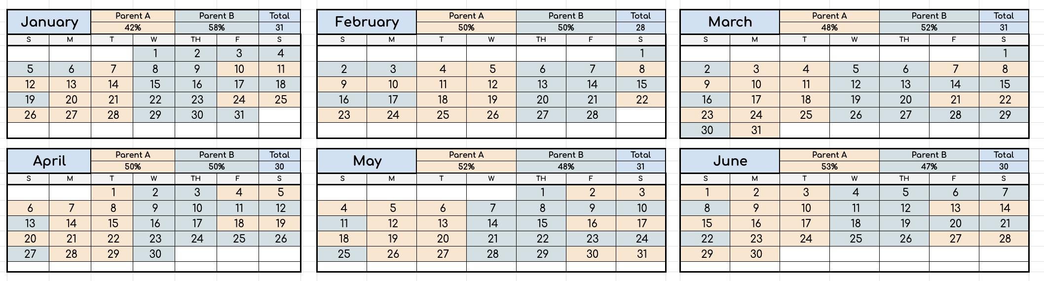 Parenting Time & Custody Tracker – Parent A vs Parent B