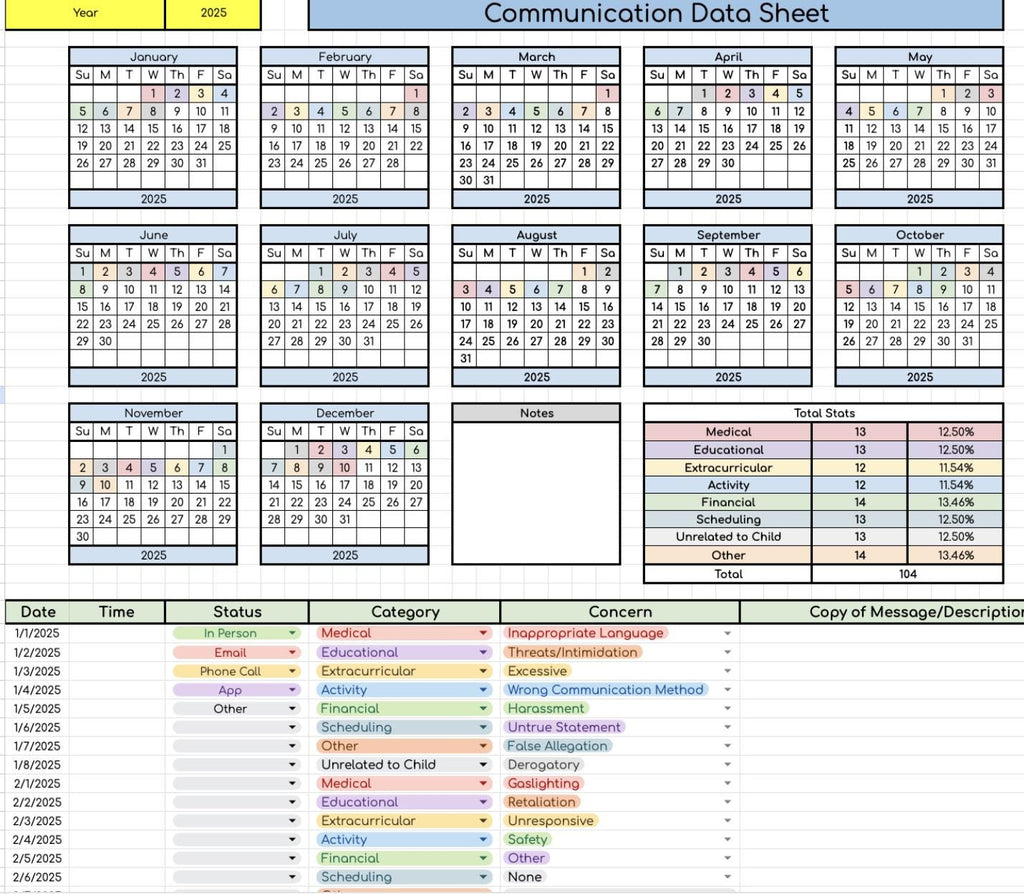Communication Log Data Sheet- Works for Any Year!