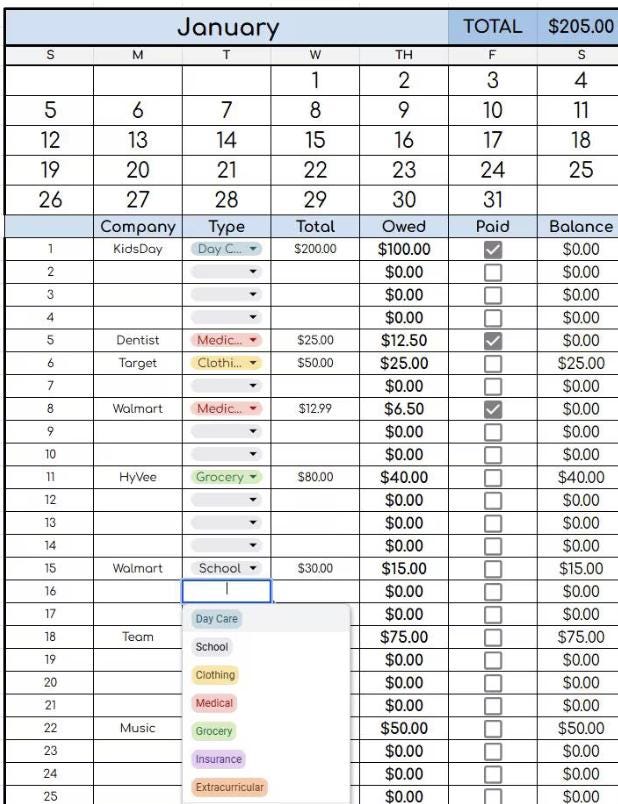 BYOB: Child Expenses Log 2026